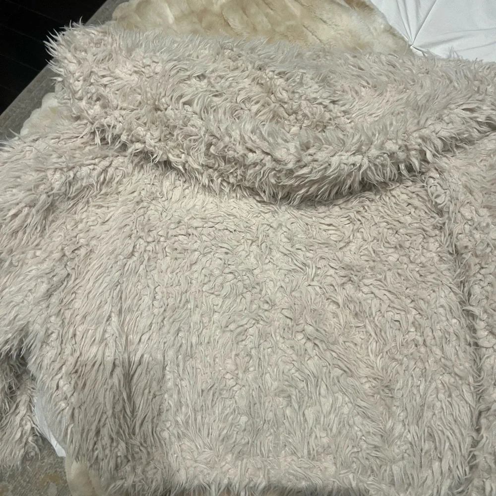 Free people Faux Fur Jacket coat Cream crop cropped FP moonlight off white teddy - Picture 11 of 12